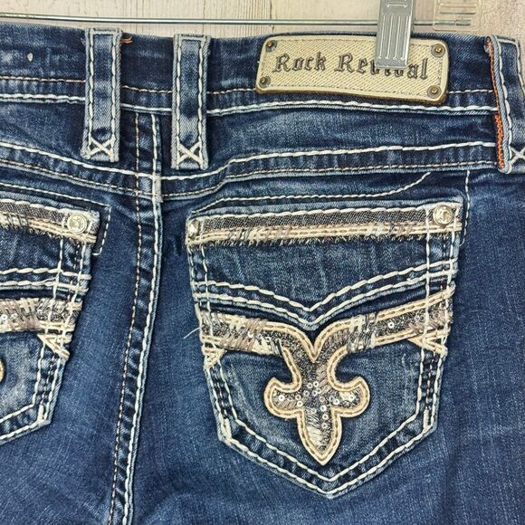 Rock Revival Women’s 28 Boris Skinny Jeans Dark Wash Y2K Whiskering Faded Fleur - Picture 7 of 12